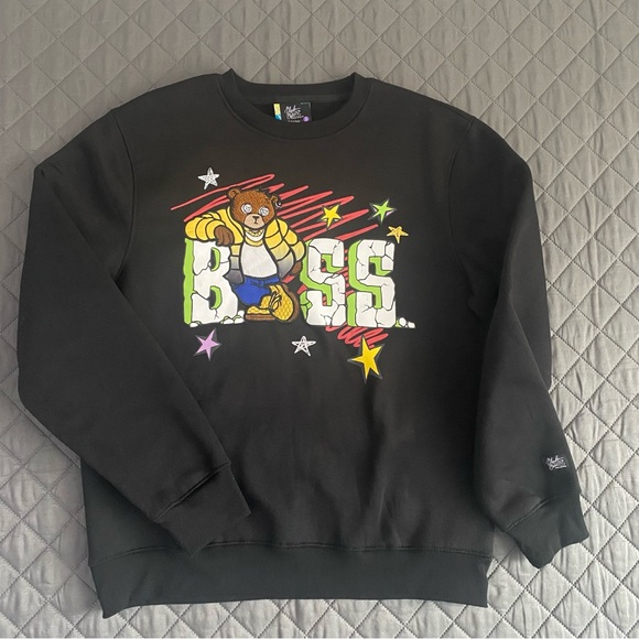 90s, Y2K, Streetwear Boss Bear Embroidered Pullover Crew Neck Sweater Black SZ S - Picture 5 of 9